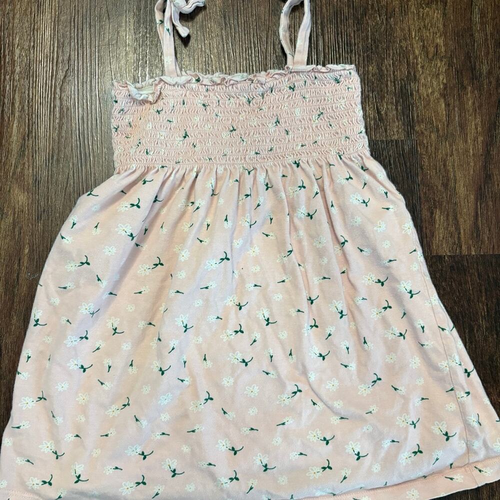 Hanna Andersson Pink Floral Smocked Sun Dress Girls Size 4 100cm Tie Shoulder